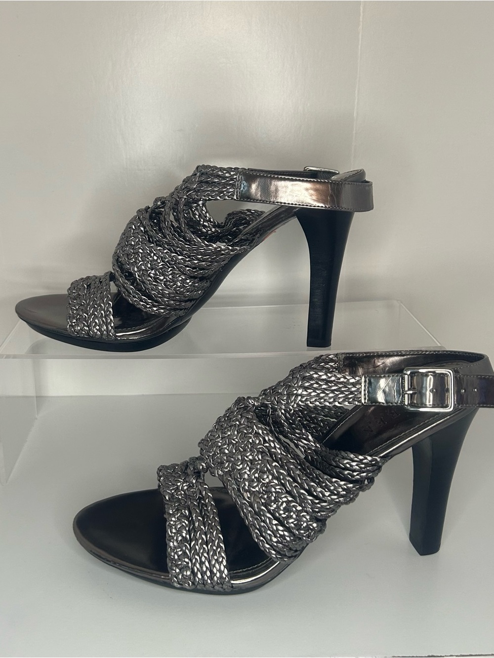 Lauren Ralph Lauren Metallic Braided Strap High Heel Sandals - Silver